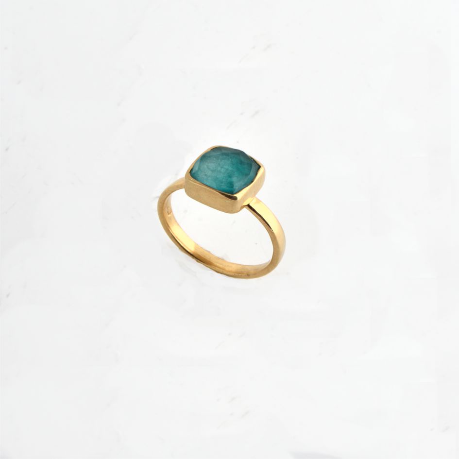 Ασημένιο δακτυλίδι με γαλάζια πέτρα επίχρυσο